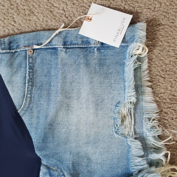 Pinkblush Distressed Denim Full Belly Maternity Shorts Size S - Picture 2 of 9